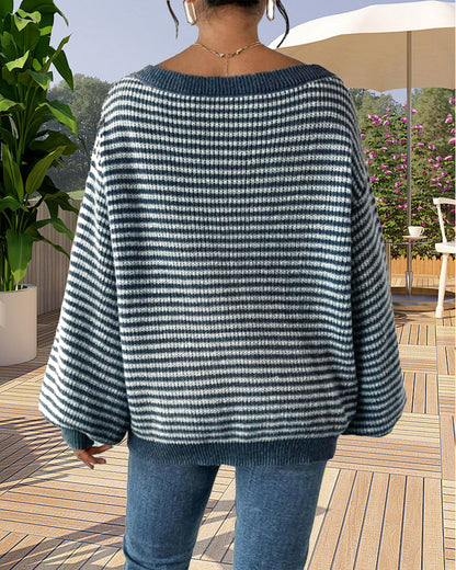 Casual off-shoulder striped sweater 2024 f/w pullovers