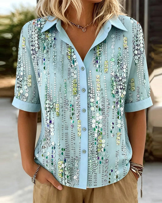 Sequin Vertical Stripe Short-Sleeve Shirt blouses & shirts spring summer