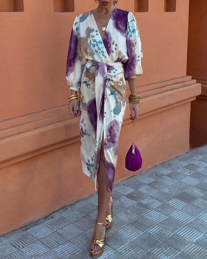 Chic printed slit dress casual dresses summer