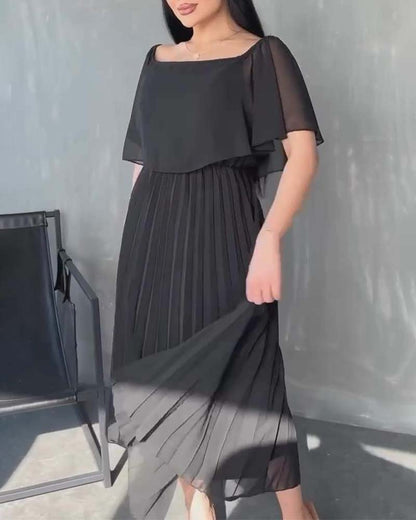 Solid color square neck pleated dress casual dresses summer