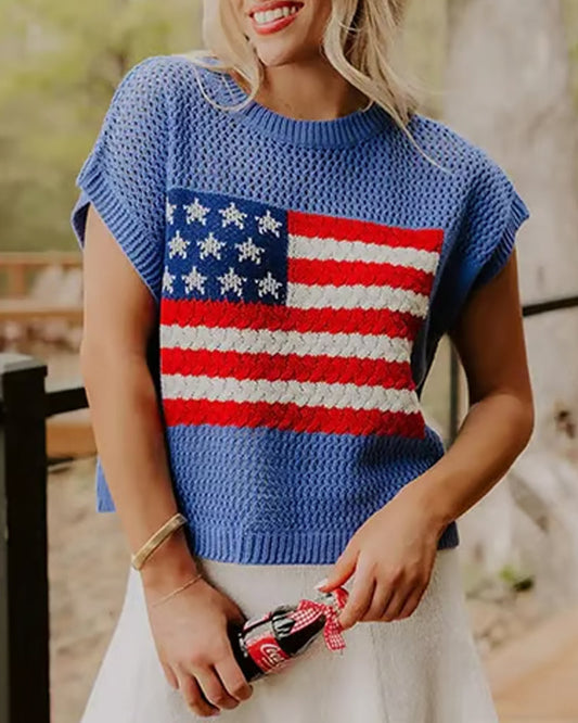 Flag Pattern Crew Neck Pullover pullover spring summer