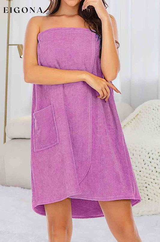 Strapless Robe with pocke Lilac clothes H#Y lounge lounge wear loungewear Ship From Overseas