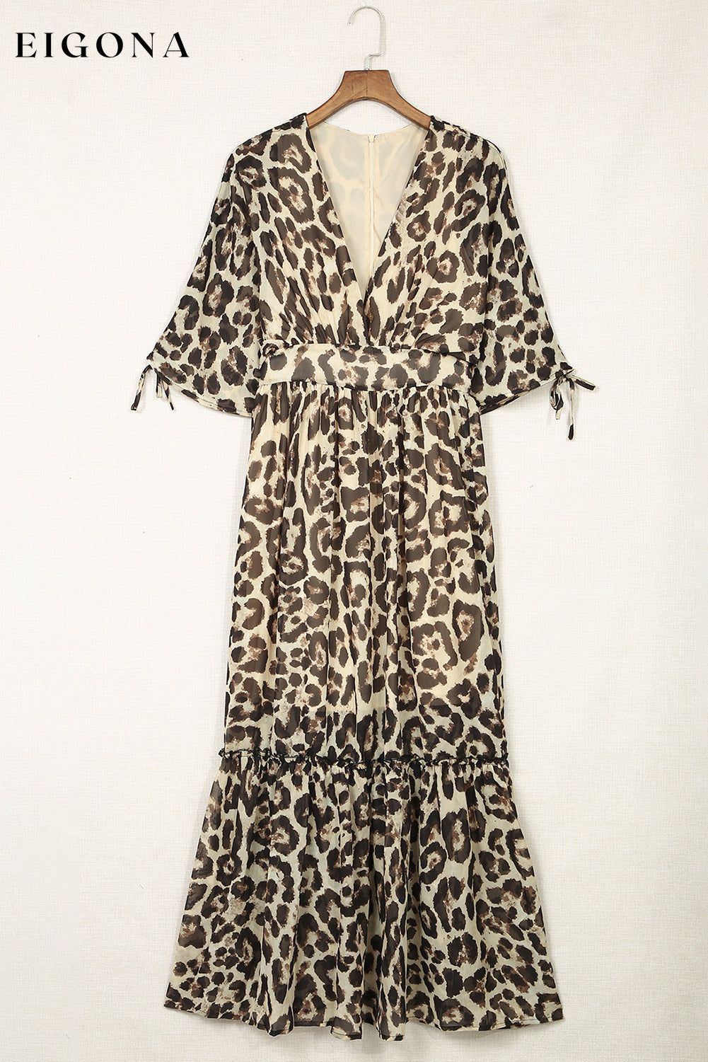 Leopard Print Drawstring V Neck High Waist Long Dress clothes DL Exclusive dress dresses maxi dress Print All Over Print Leopard Season Summer