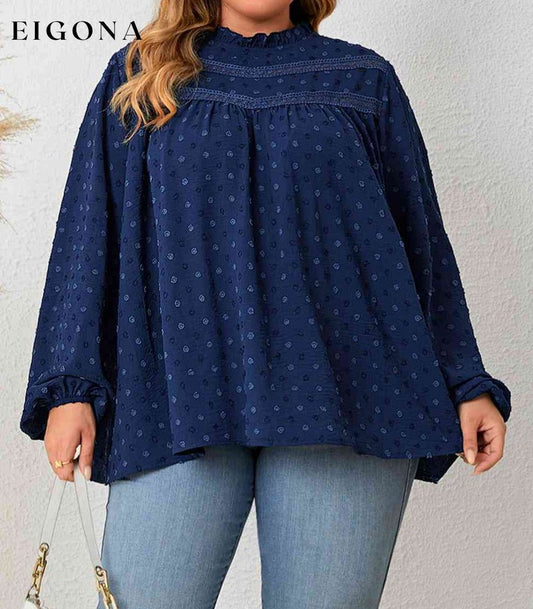 Plus Size Mock Neck Balloon Sleeve Blouse Navy clothes HS long sleeve shirts long sleeve top Ship From Overseas shirt shirts top tops