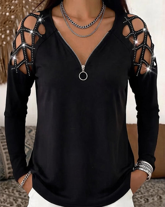 V-Neck Zip Cutout Long-Sleeve Top 2024 f/w spring tops