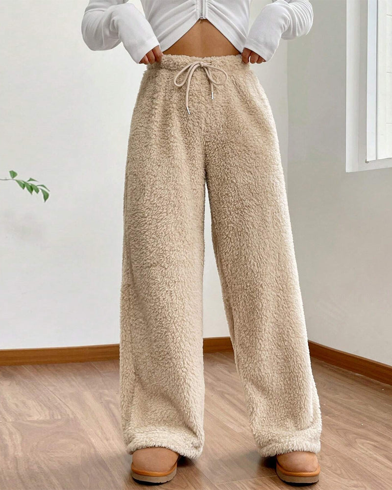 Solid color fashionable plush casual pants 2024 f/w pants