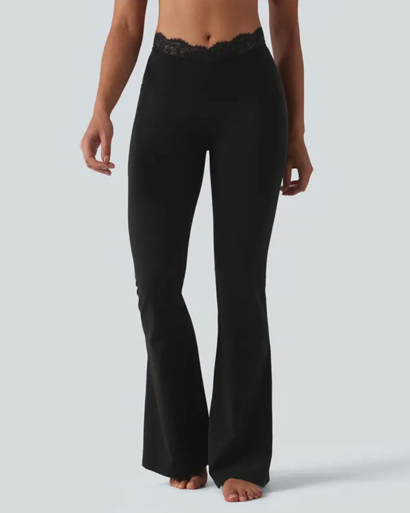 Lace Waist Slight Flare Yoga Pant