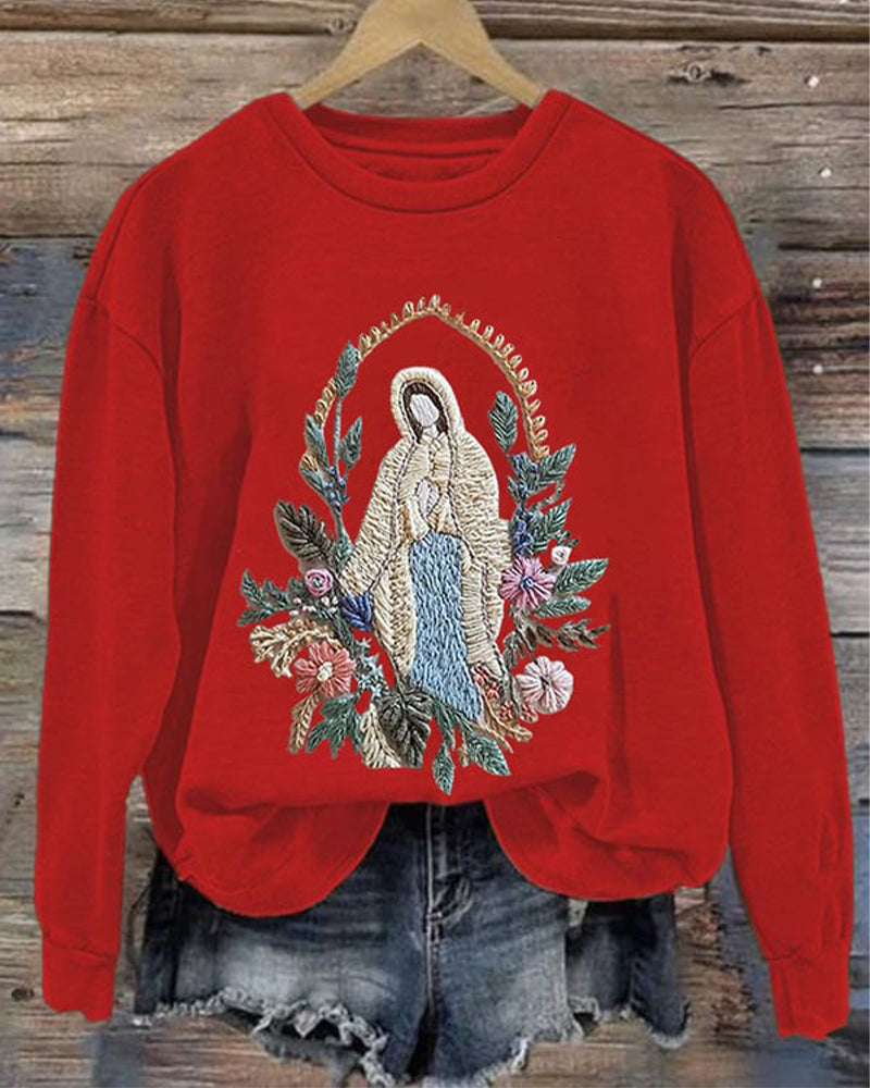 Women's Christian Our Lady Floral Printed Sweatshirt