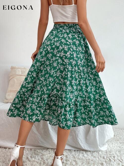 Printed Ruffle Hem Midi Skirt bottoms clothes midi skirts Ship From Overseas skirt skirts Women's Bottoms Y@X@N@H