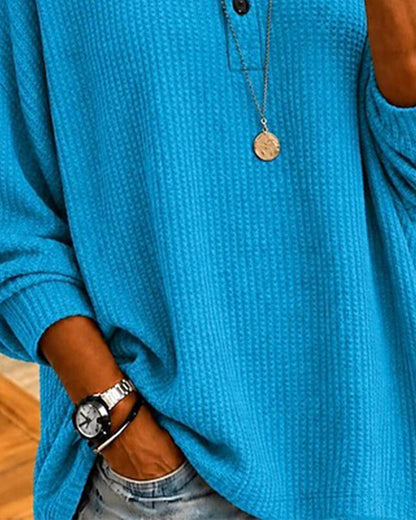Waffle Crew Neck Loose Blouse 2024 f/w blouses & shirts