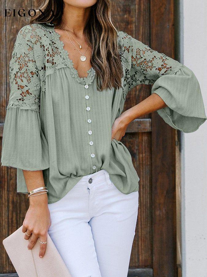 Lace Shirt Long Sleeve Solid Deep V Pullover Chiffon Shirt cotton linens