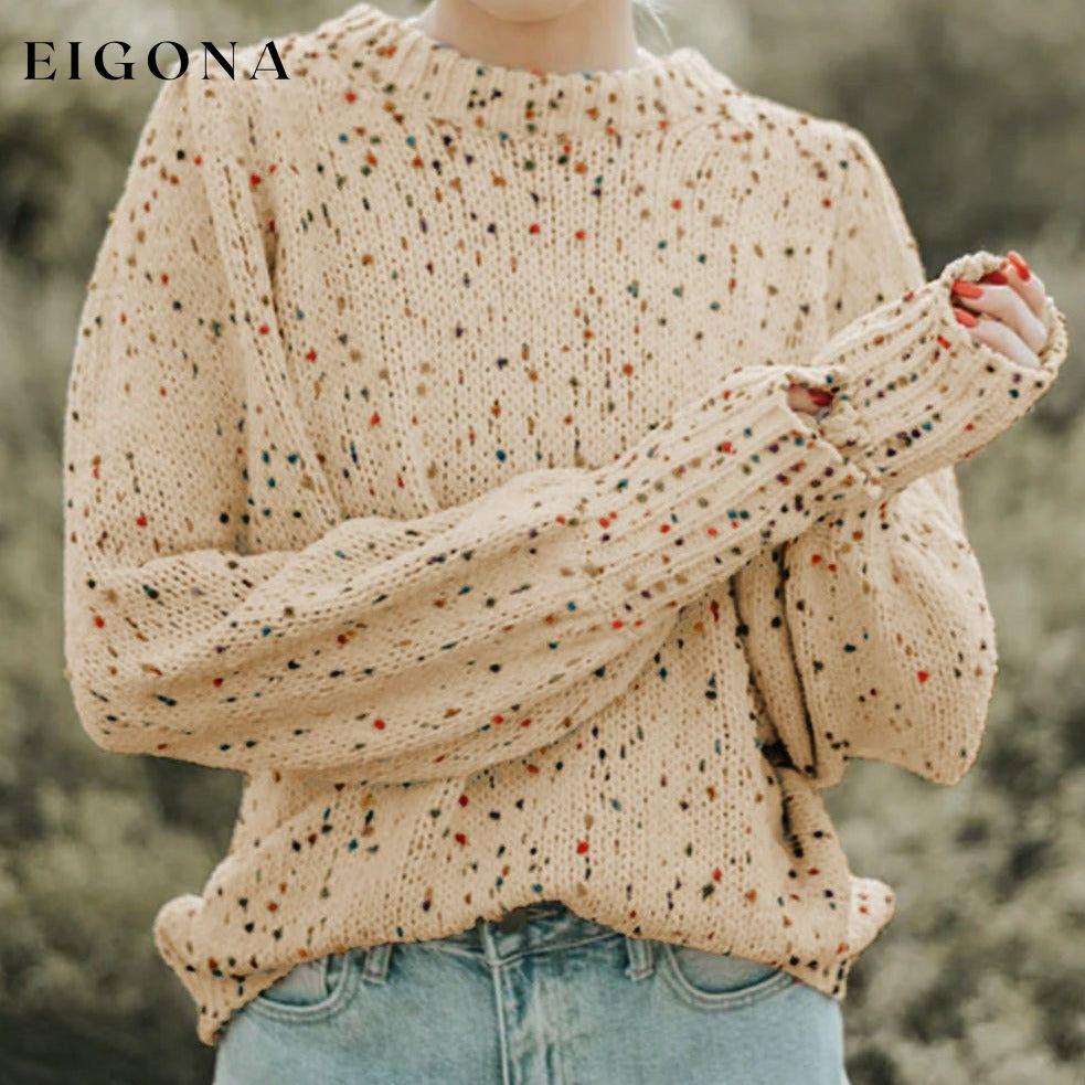 Light French Beige Colorful Dots Cable Knit Crew Neck Long Sleeve Sweater All In Stock clothes EDM Monthly Recomend Hot picks Occasion Daily Season Winter Style Southern Belle sweaters