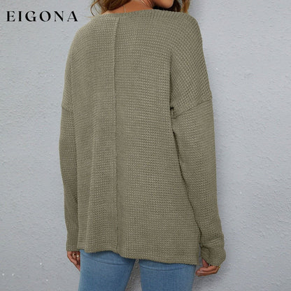 Dropped Shoulder High-Low Waffle-Knit Top Changeable clothes long sleeve long sleeve shirts long sleeve top Ship From Overseas