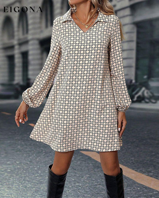 Lapel Long Sleeve Printed Dress Beige 2023 f/w casual dresses Clothes discount Dresses spring