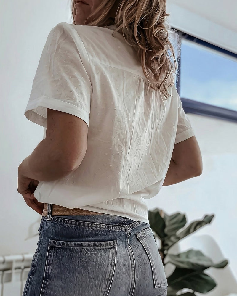 V-Neck Hollow Out Blouse