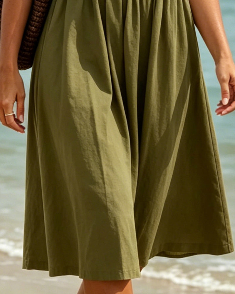 Collared Short-Sleeve Waist-Cinching Dress