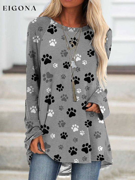 Women's Cute Dog Paw Print Long Sleeve T-Shirt