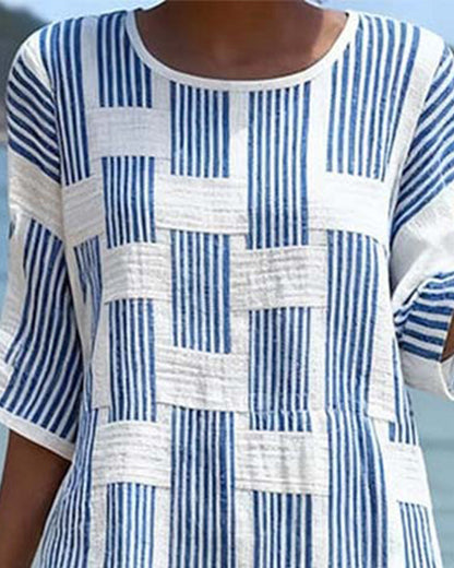 Geometric Stripe Short Sleeve Casual Dress