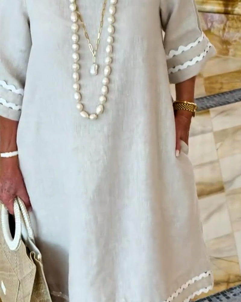 Wave Hem Three-Quarter Sleeve Sheath Dress