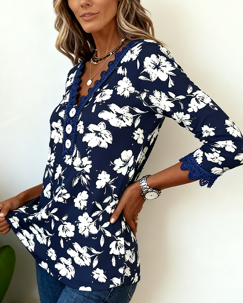 Solid Color V-Neck Long-Sleeved Top