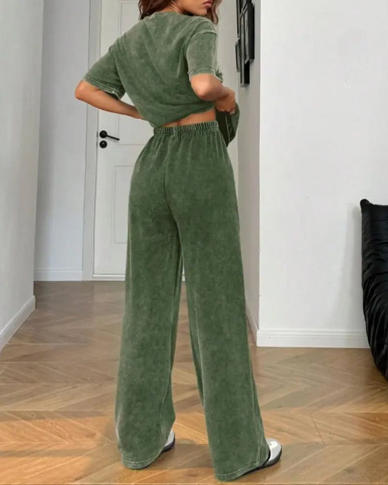 Casual Vintage Short Sleeve Set