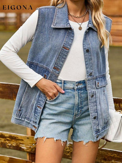 Sleeveless Denim Jacket with Pockets clothes Denim Jacket M.F Ship From Overseas Shipping Delay 09/29/2023 - 10/02/2023 trend