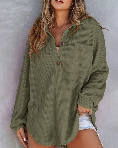Solid Button-Down Loose Lapel Blouse 2024 f/w blouses & shirts spring