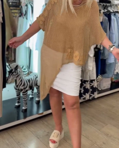 Pullover mit unregelmäßigen, einfarbigen Halbarm