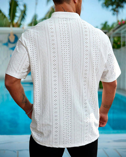 Hollow-Out Stand Collar Men's Shirt