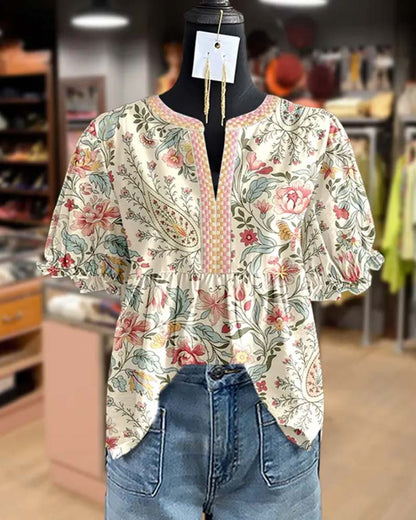 Bubble Short-Sleeve Printed Doll Blouse