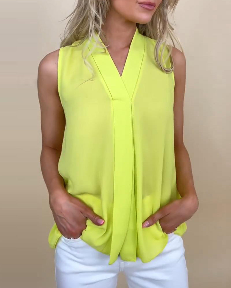 Casual solid color V-neck tank top 202466 summer tank tops & camis