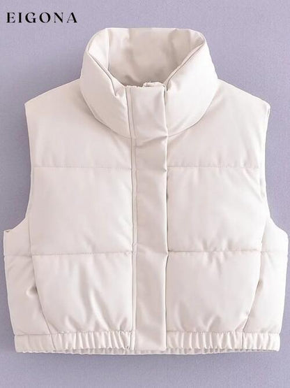 PU Leather Zip Up Drawstring Vest White clothes K&BZ Ship From Overseas