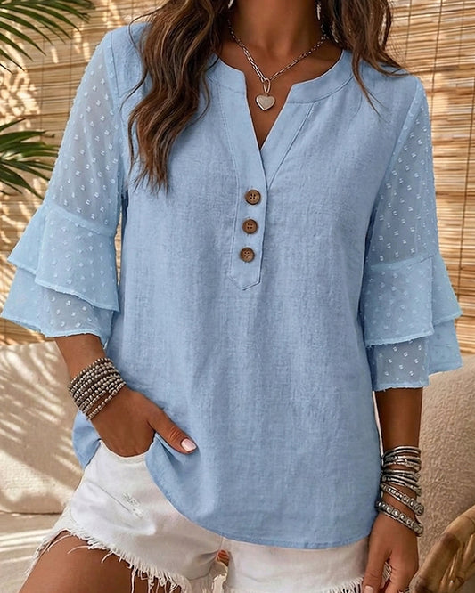 Button Bell Sleeve Blouse blouses & shirts spring summer