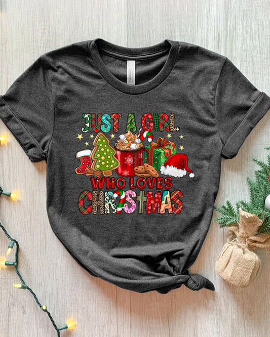 Casual Christmas fun letter print short sleeve T-shirt 2024 f/w christmas spring summer t-shirts