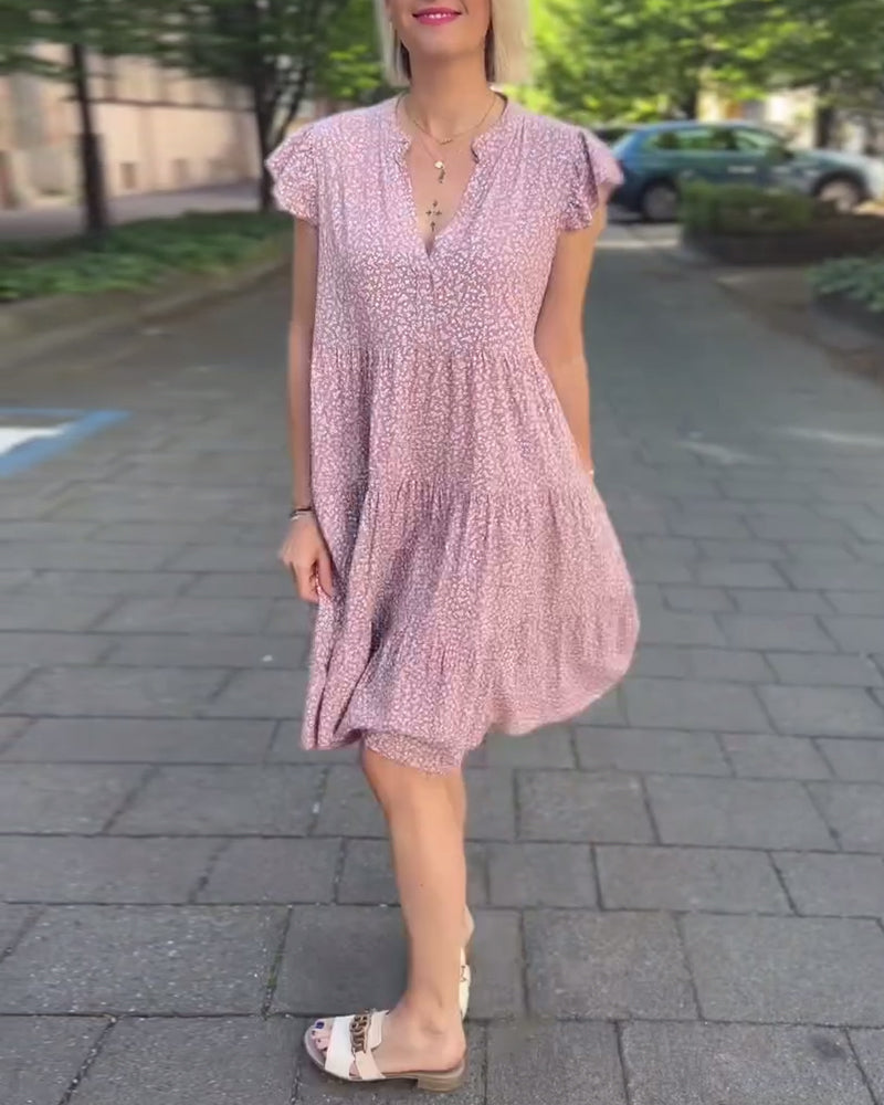 Printed V-neck ruffle sleeve dress casual dresses spring summer