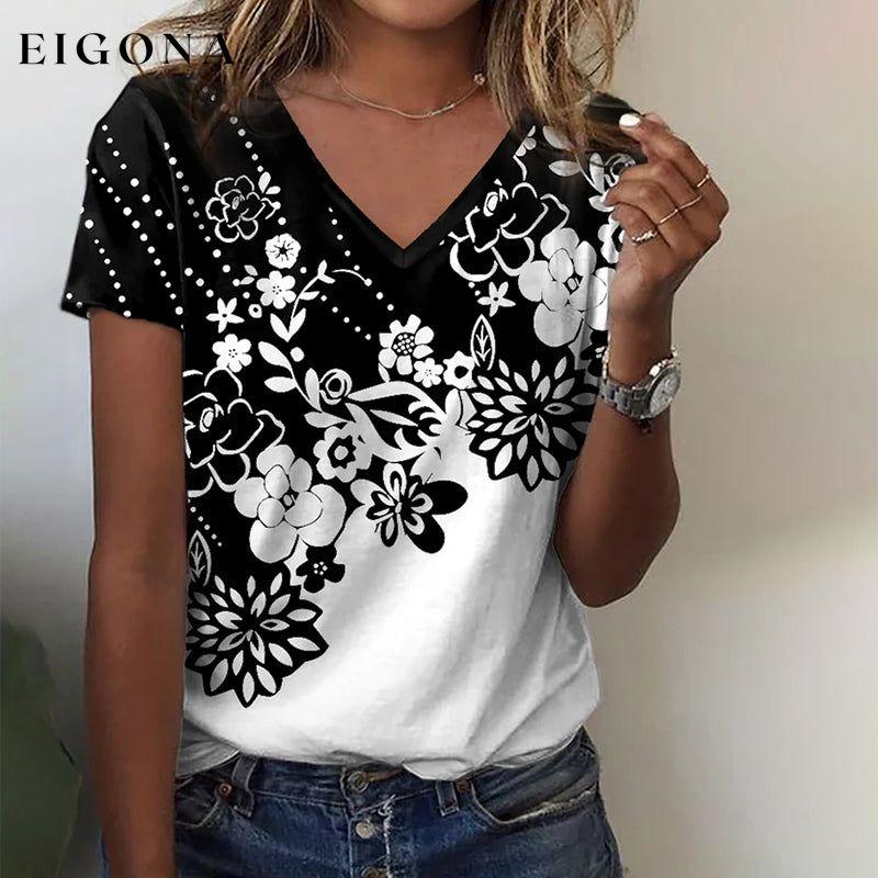 Classic Black And White Floral T-Shirt Black best Best Sellings clothes Plus Size Sale tops Topseller
