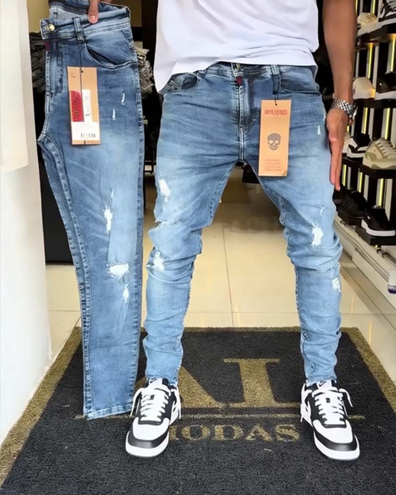 Distressed Slim-Fit Tapered Jeans