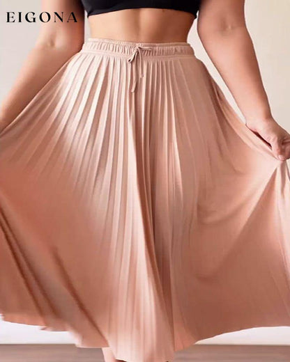 Elegant solid color drawstring pleated skirt skirts spring summer