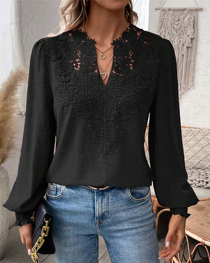 V-Neck Lace Jacquard Blouse 2024 f/w blouses & shirts