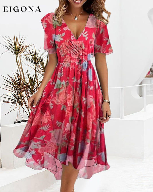 Women's lace pleated floral dress casual dresses summer