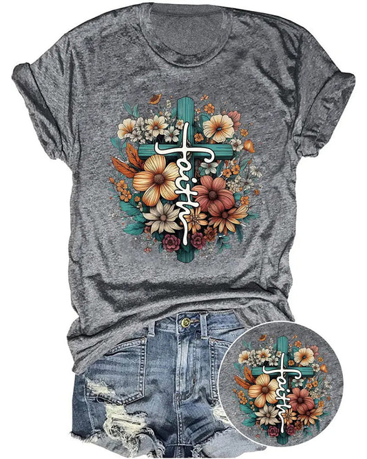 Vibrant Floral Print Crew Neck T-shirt 2024 f/w faith & slogan spring summer t-shirts