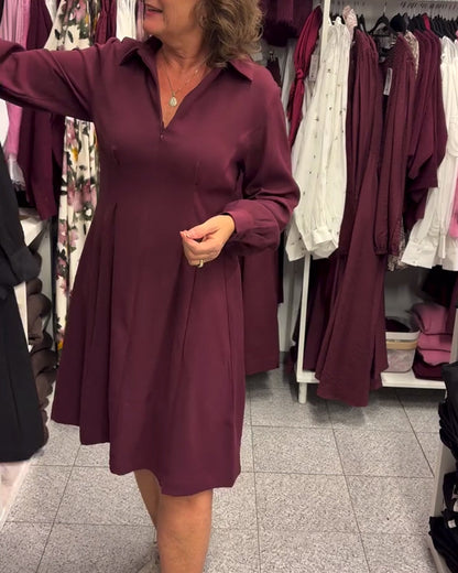 Half-Zip Lapel Swing Dress