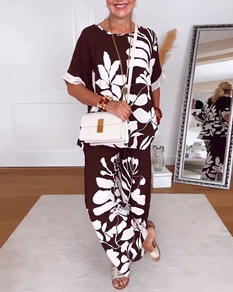 Loose Floral Wide-Leg Pants Suit