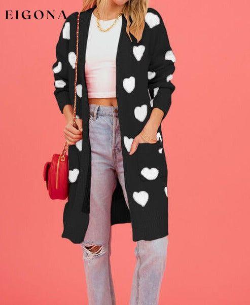 Heart Graphic Open Front Cardigan with Pockets Sweater Black cardigan cardigans clothes SF Knit Ship From Overseas Sweater sweaters