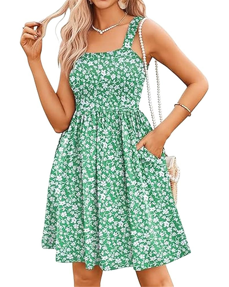 High-Waisted A-Line Square-Neck Dress