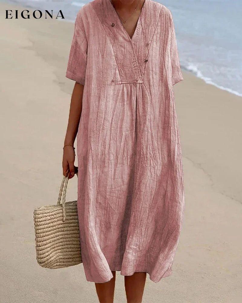 Solid color v neck half sleeve dress Pink 23BF Casual Dresses Clothes Dresses SALE Spring Summer
