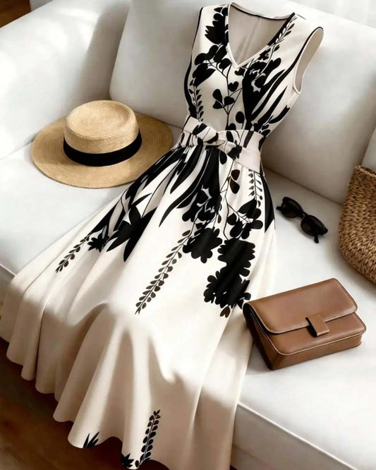 V-Neck Waist A-Line Sleeveless Dress casual dresses spring summer