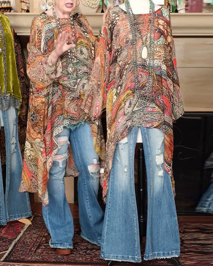 Camicetta ampia con stampa a maniche a pipistrello