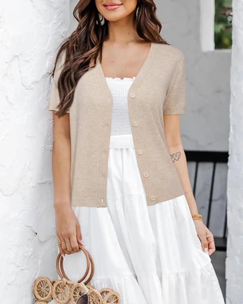 Short Sleeve V-Neck Cardigan