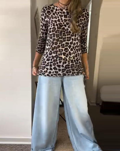 Vintage High-Stretch Leopard Print Base Layer Top